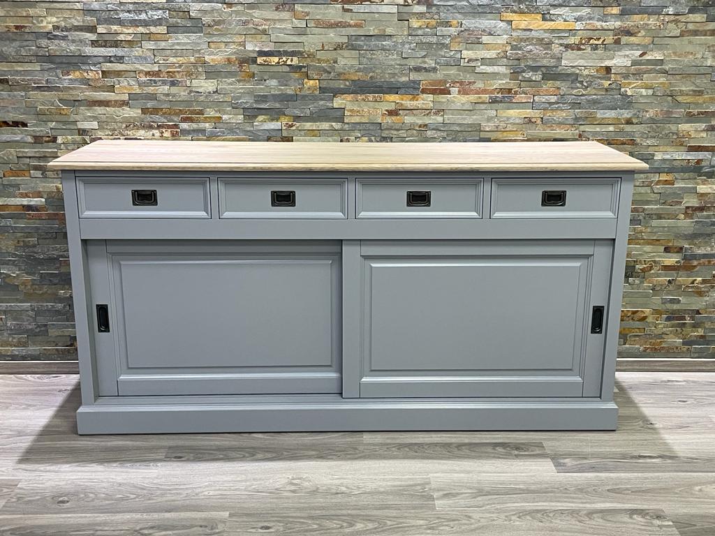 Sideboard Neuss grau/eiche 180cm mit Schiebetüren im Landhaus Stil