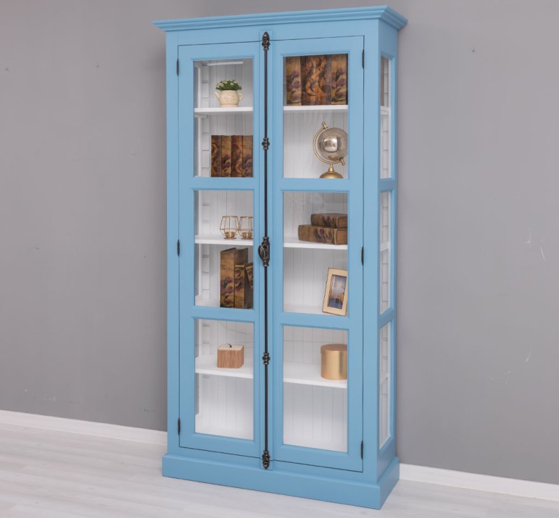 Landhaus - Massiv - Glas - Vitrine mit verstellbaren Regalböden und seitlichen Glasscheiben 110 cm