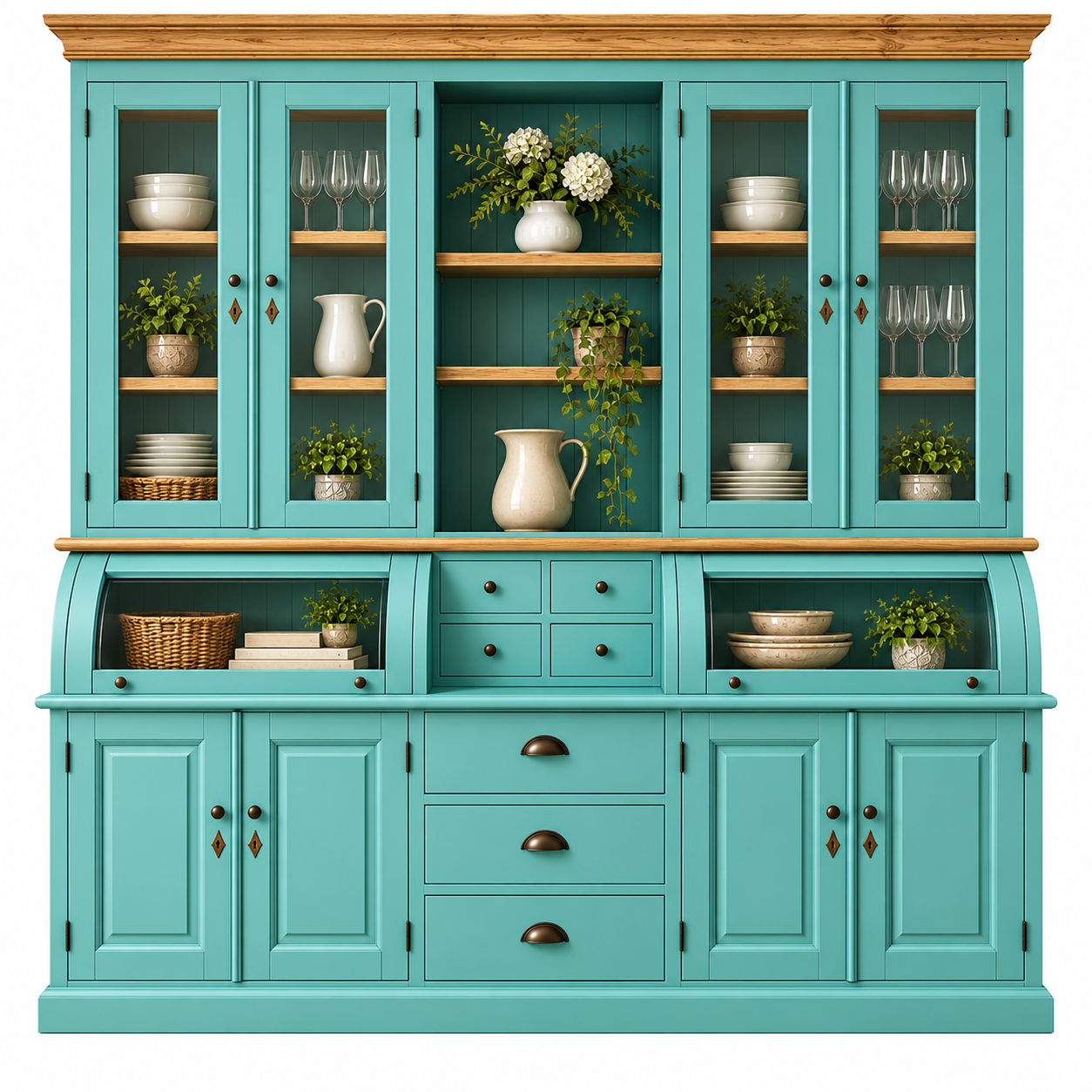 Buffet Schrank Berlin 200 cm türkisblau mit Eiche