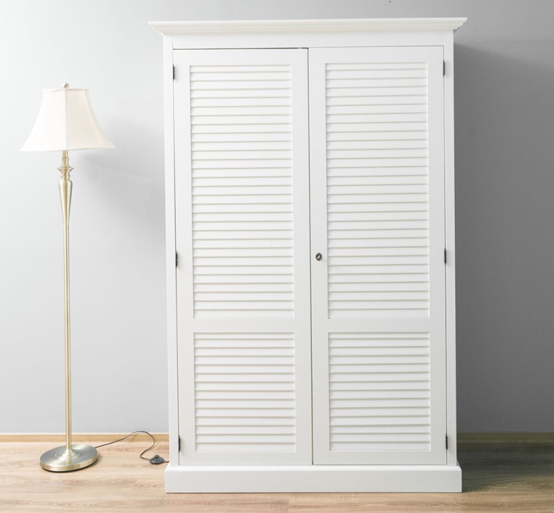 Shutter Kleiderschrank Massivholz Kiefer – 2 Lamellentüren, 134x200x59 cm