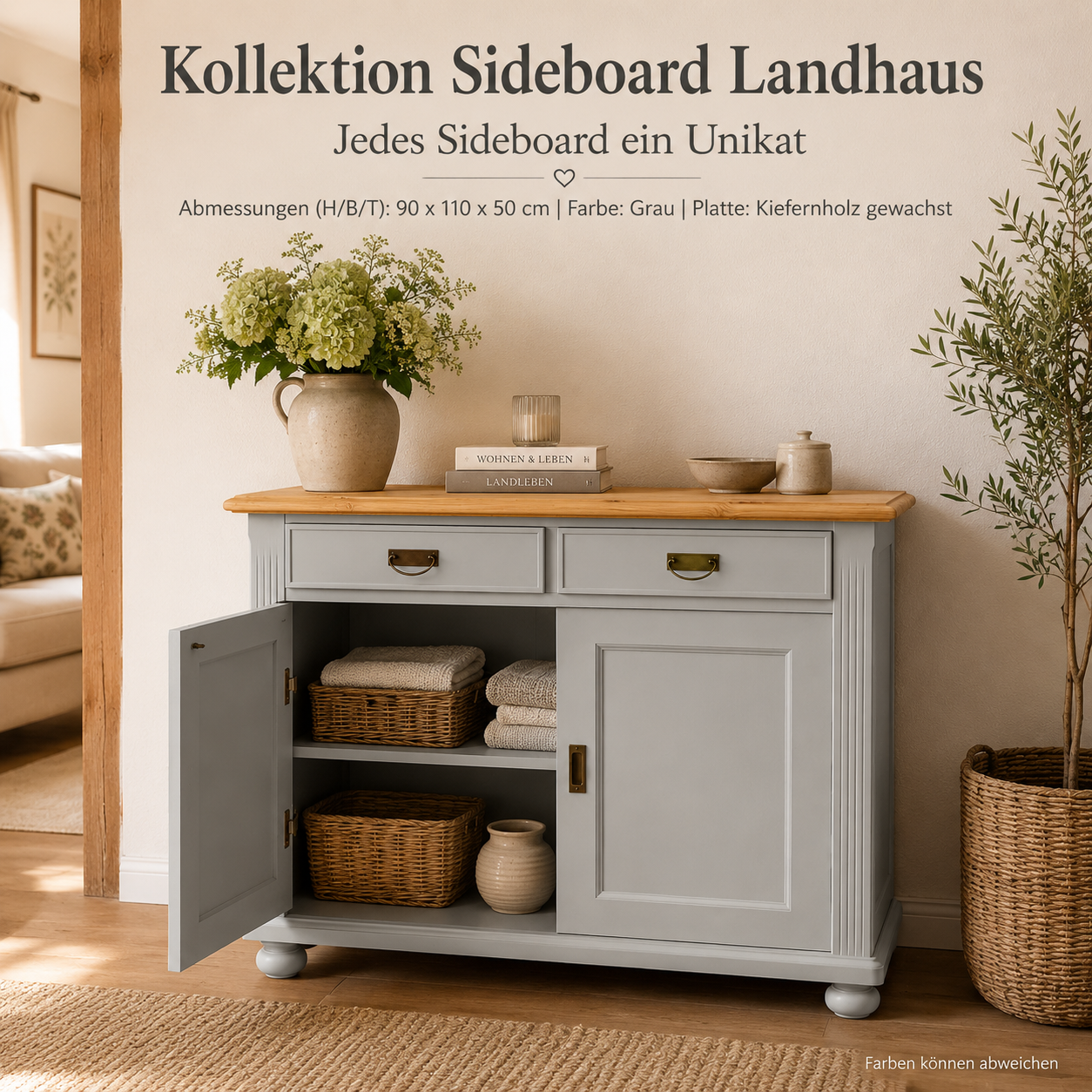 Landhaus Kommode 110 cm - Weichholz Kommode Anrichte