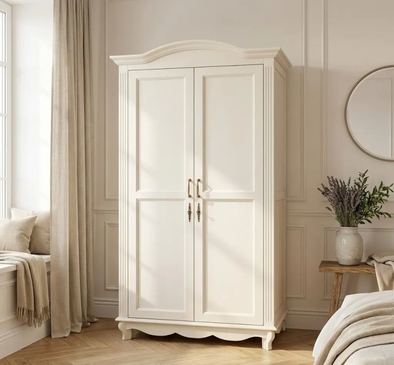 Massiver Kleiderschrank aus Kiefernholz 120 cm – 2 Türen mit Kleiderstange & Regalböden
