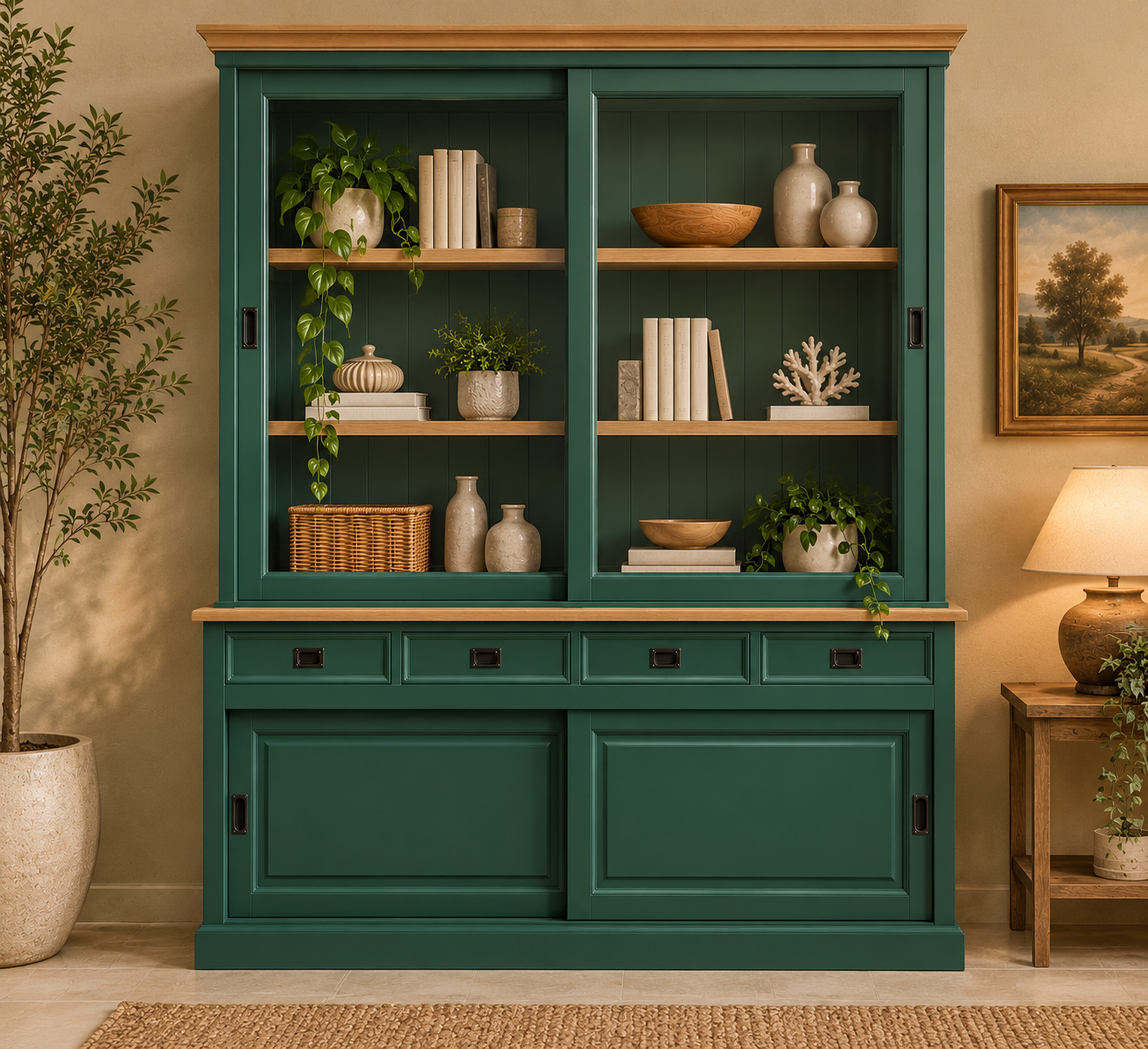Vitrinen Schrank Neuss 200 cm Kieferngrün/Eiche