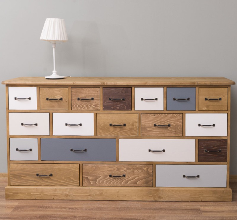 Apothekerschrank mehrfarbig 180 cm breit, 19 Schubladen Kommode Landhaus