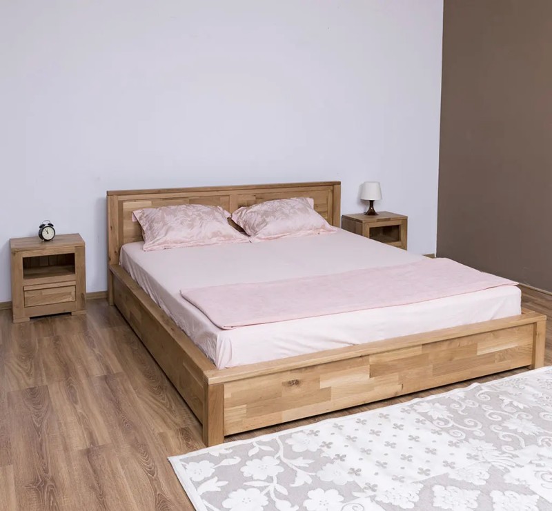Schlafzimmer-Set „Wild Oak King“ aus massivem Eichenholz – Bett 180x200 cm & 2 Nachttische