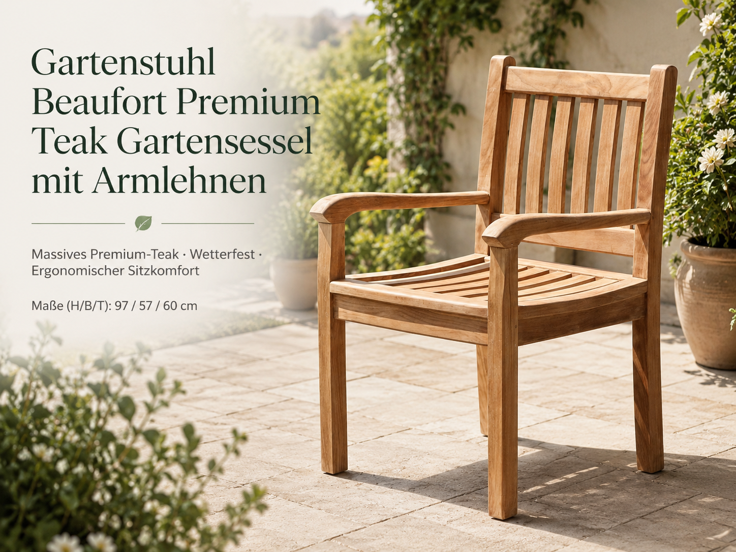 Gartenstuhl Beaufort Premium Teak Gartensessel mit Armlehnen