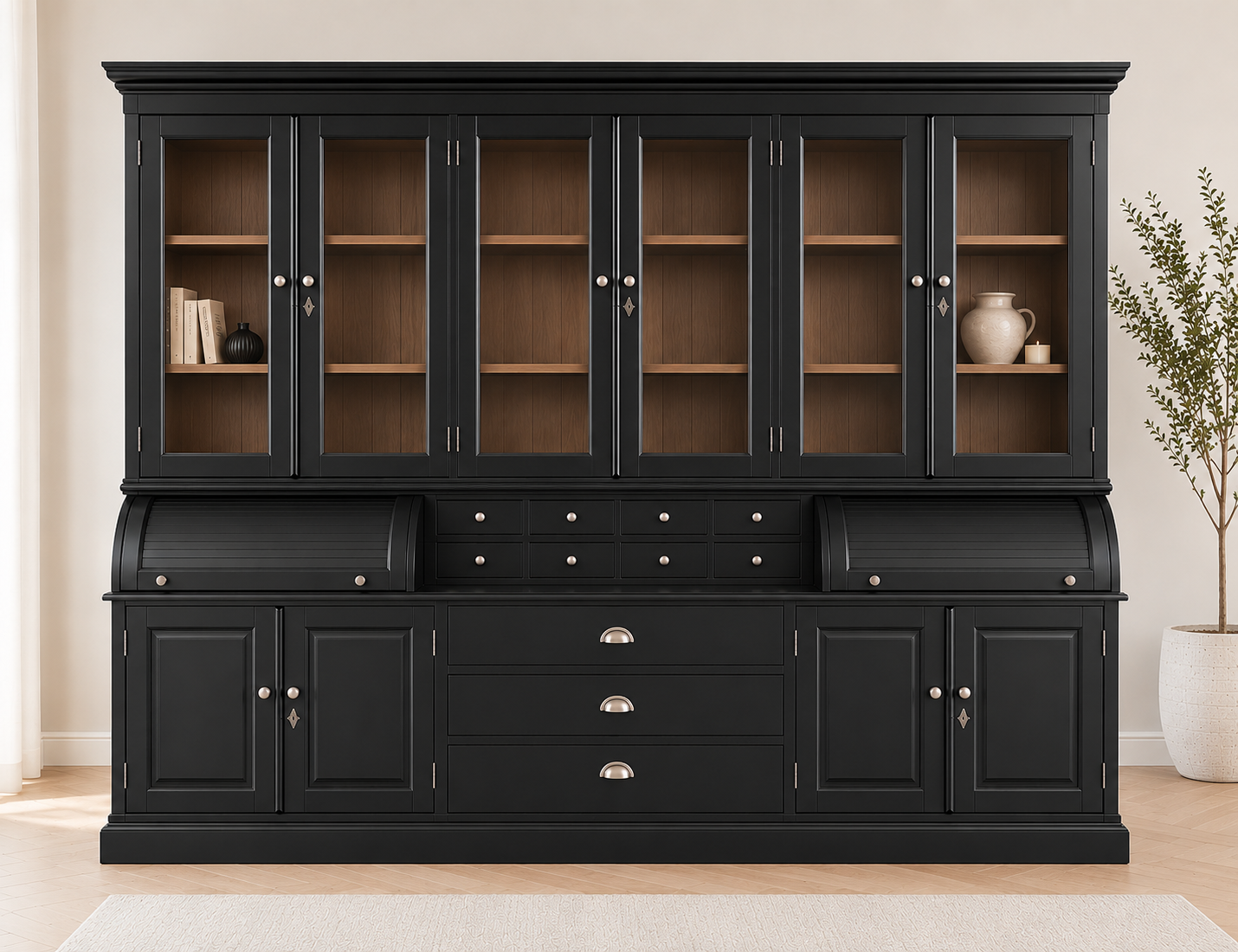 Großer Buffet Schrank Berlin schwarz mit Eiche 300 cm