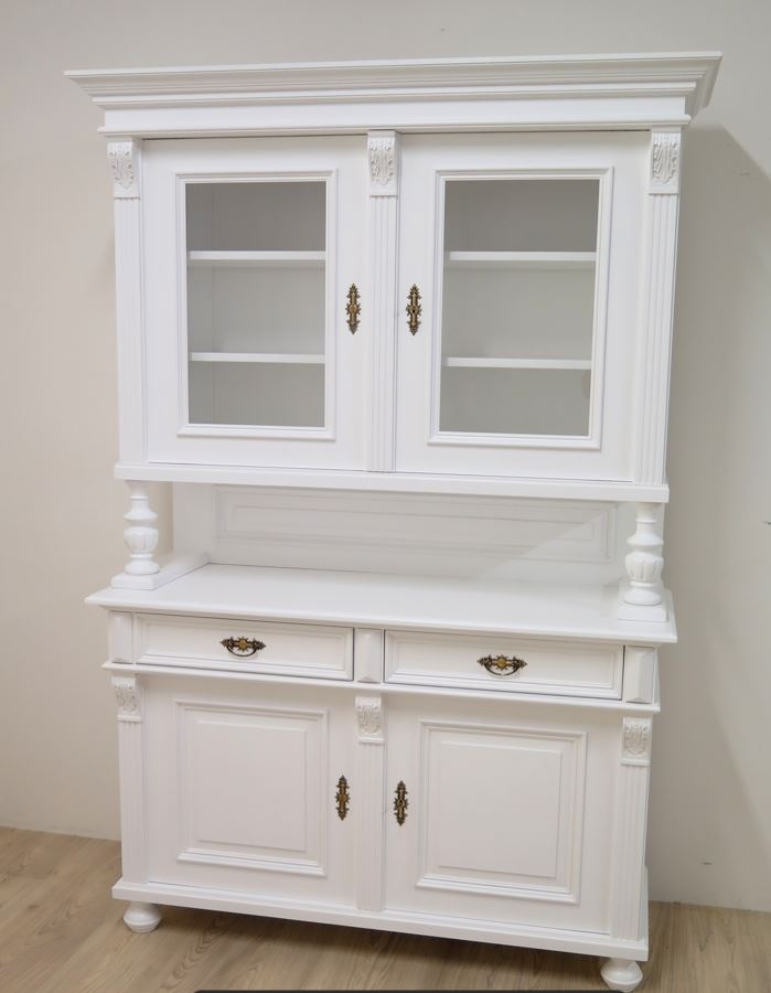Premium Buffetschrank Massivholz – Landhausstil, Weiß, 2-teilig, Handarbeit