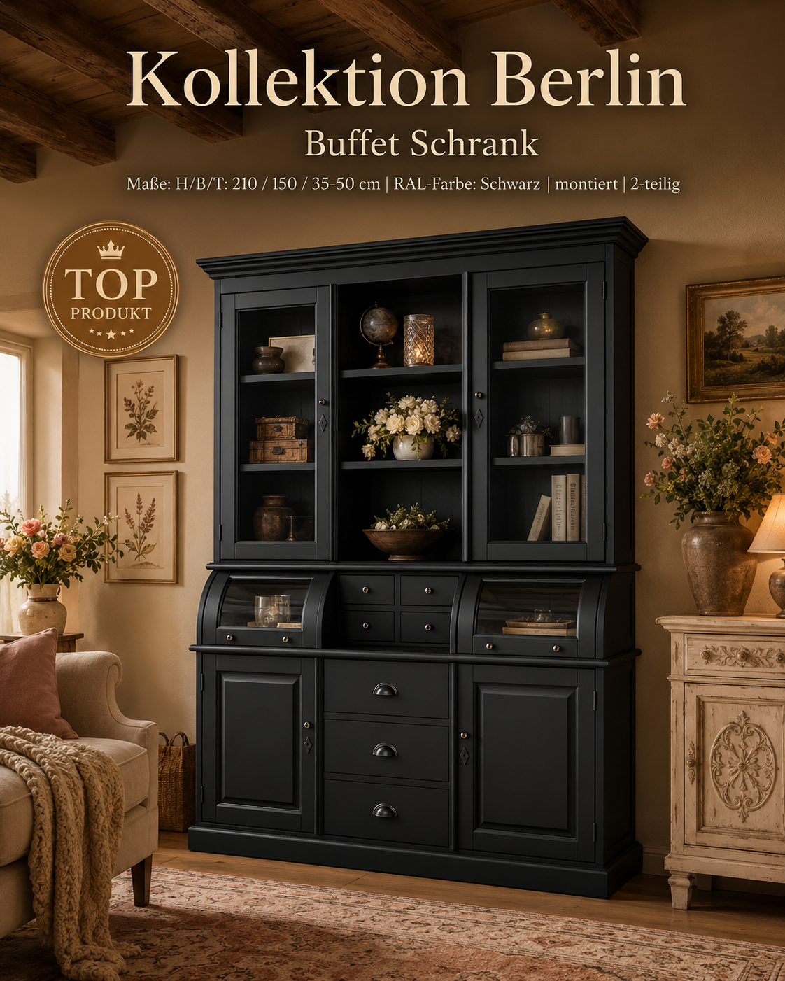 Buffet Schrank Berlin 150 cm schwarz