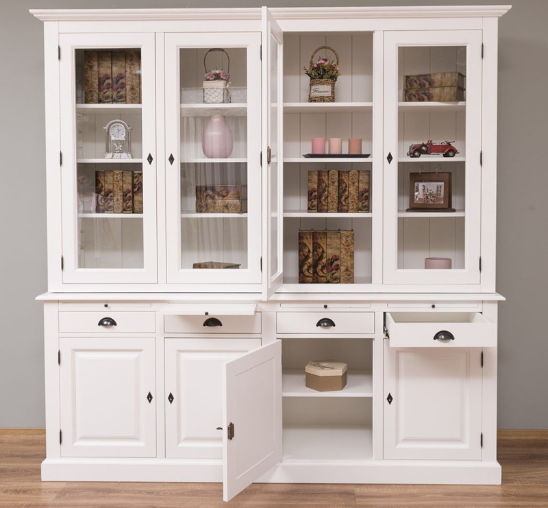 Küchenschrank mit je 4 Schubladen, geschlossenen Türen und Glastüren - Landhaus Vitrine