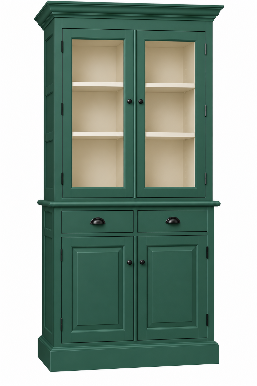 Vitrinen Schrank London grün / Hellweiß – Landhausstil, 2 Schubladen, 100 breit