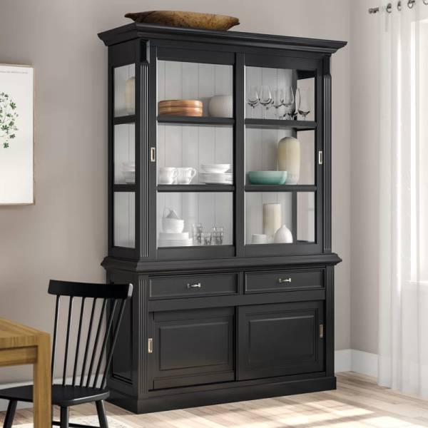 Vitrinen Schrank Vincenza 150 cm Landhaus  - schwarz