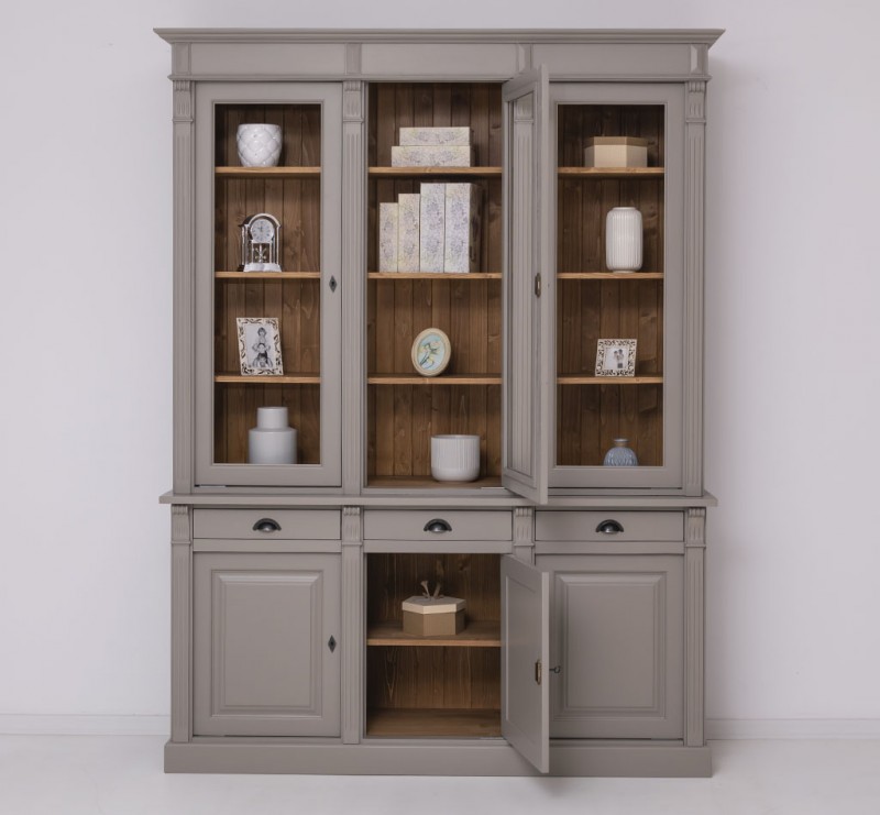 Vitrinen Schrank - im Landhausstil - Massivholz 240 cm