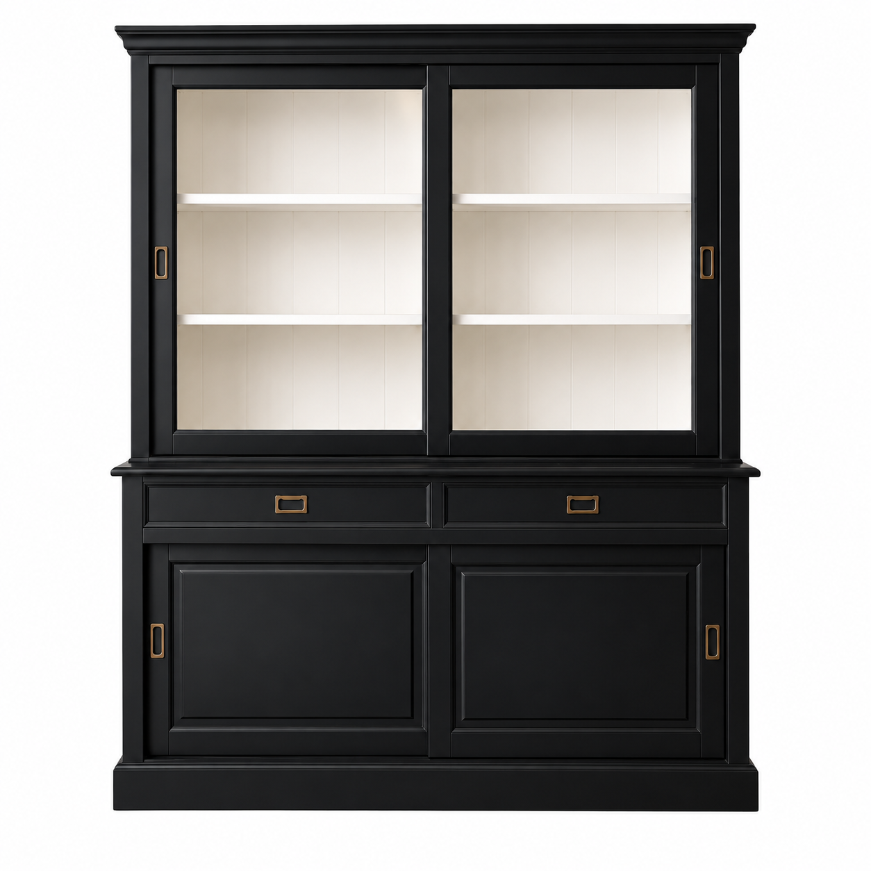 Landhaus Vitrinenschrank Neuss 220 cm Schwarz -Weiß Buffetschrank