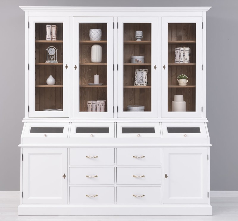 Landhaus Vitrinen Schrank 214 cm zweifarbig