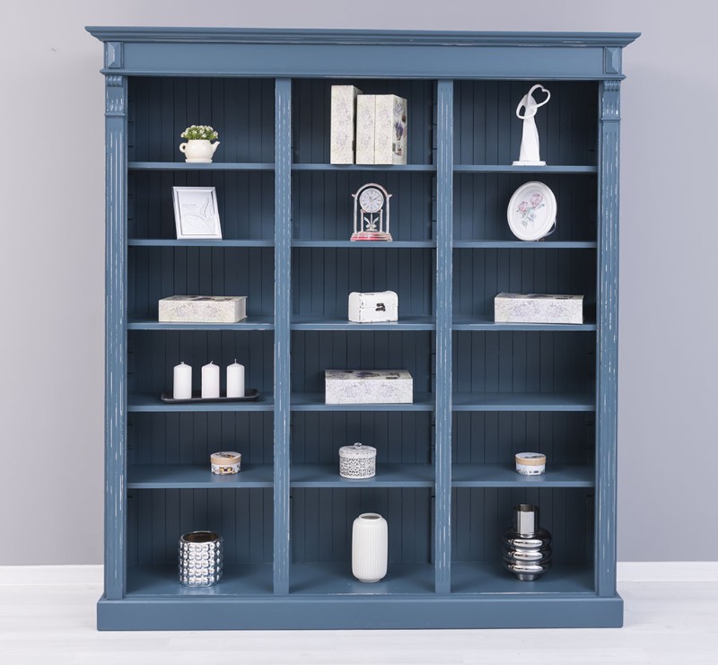Dreifaches Bücherregal Landhausstil aus Massivholz Kiefer – individuell & hochwertig blau