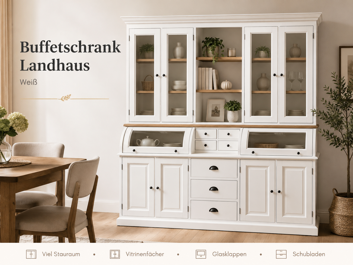 Buffet Schrank Berlin 200 cm - weiß/eiche