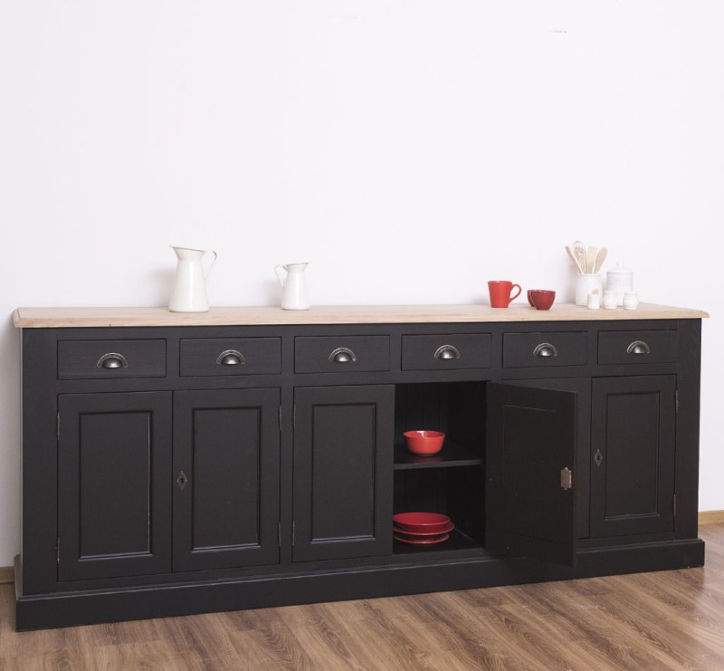 Landhaus Sideboard mit 6 Türen und 6 Schubladen mit Eichenplatte Kommode 234 cm
