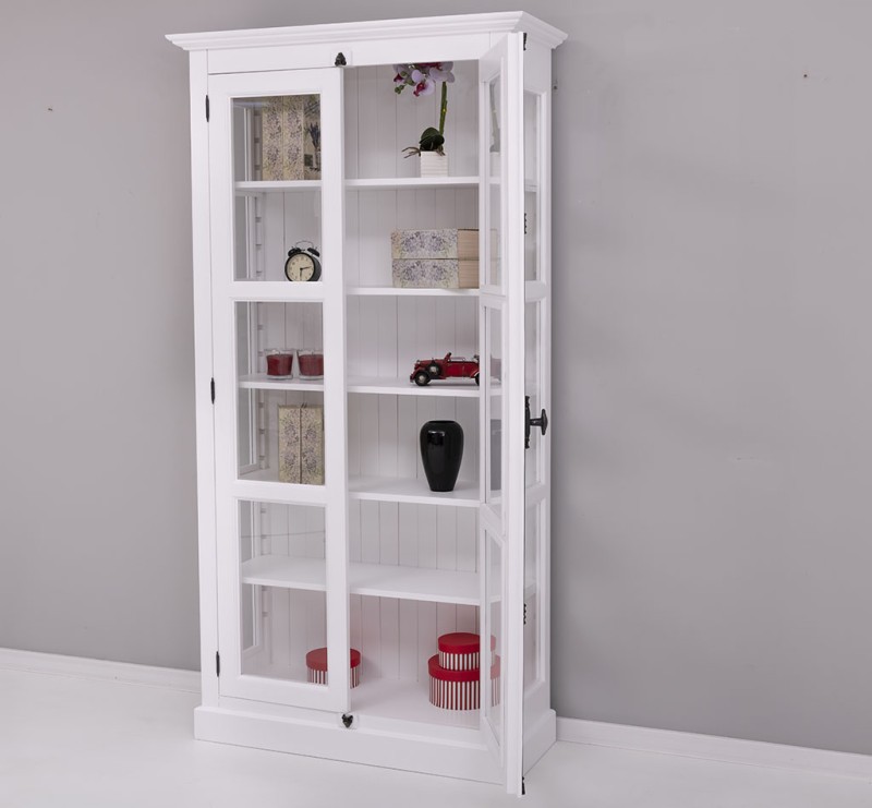 Landhaus - Massiv - Glas - Vitrine mit verstellbaren Regalböden und seitlichen Glasscheiben 110 cm