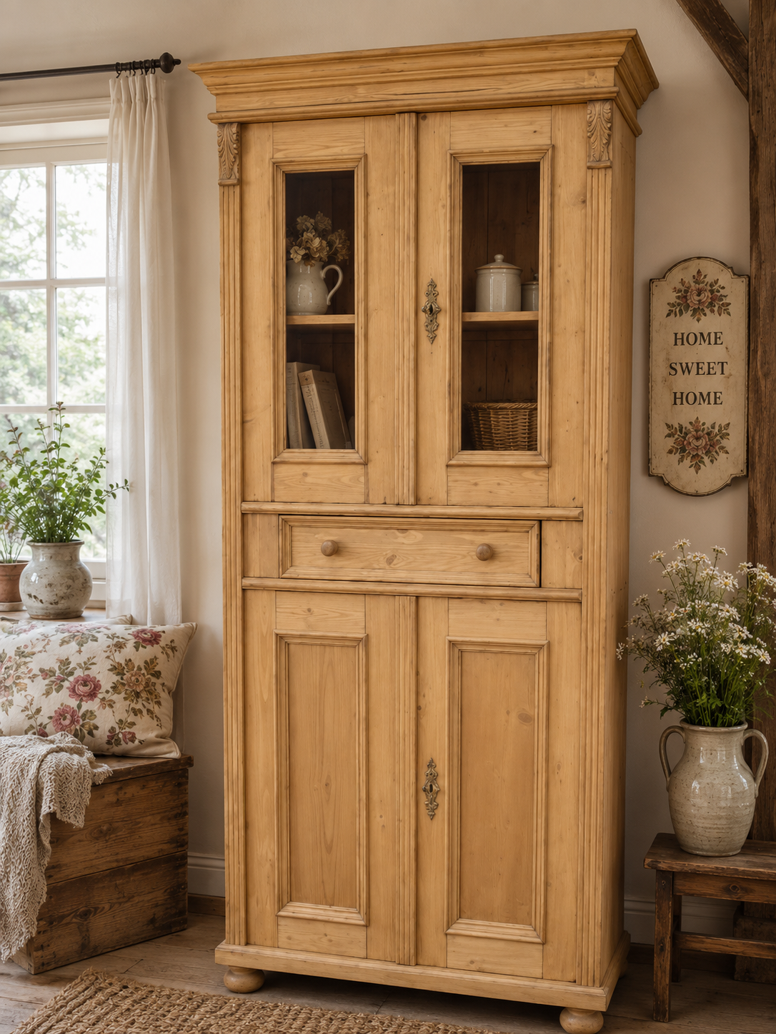 Jugendstil Eckvitrine aus Weichholz