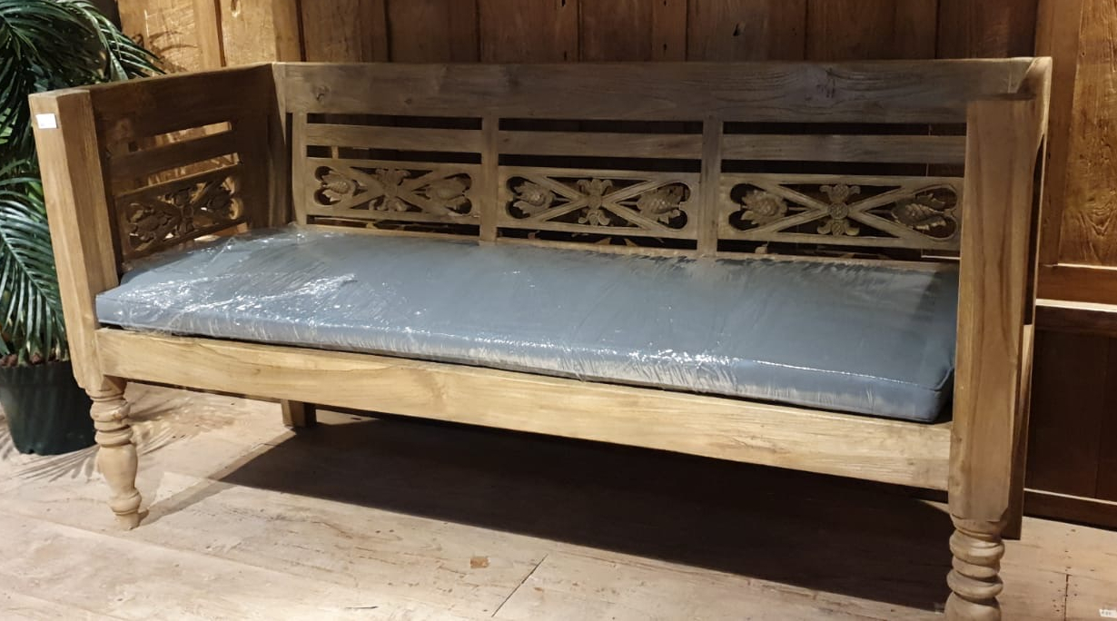Loungebank Teak - Massivholz Gartenbank mit Auflage