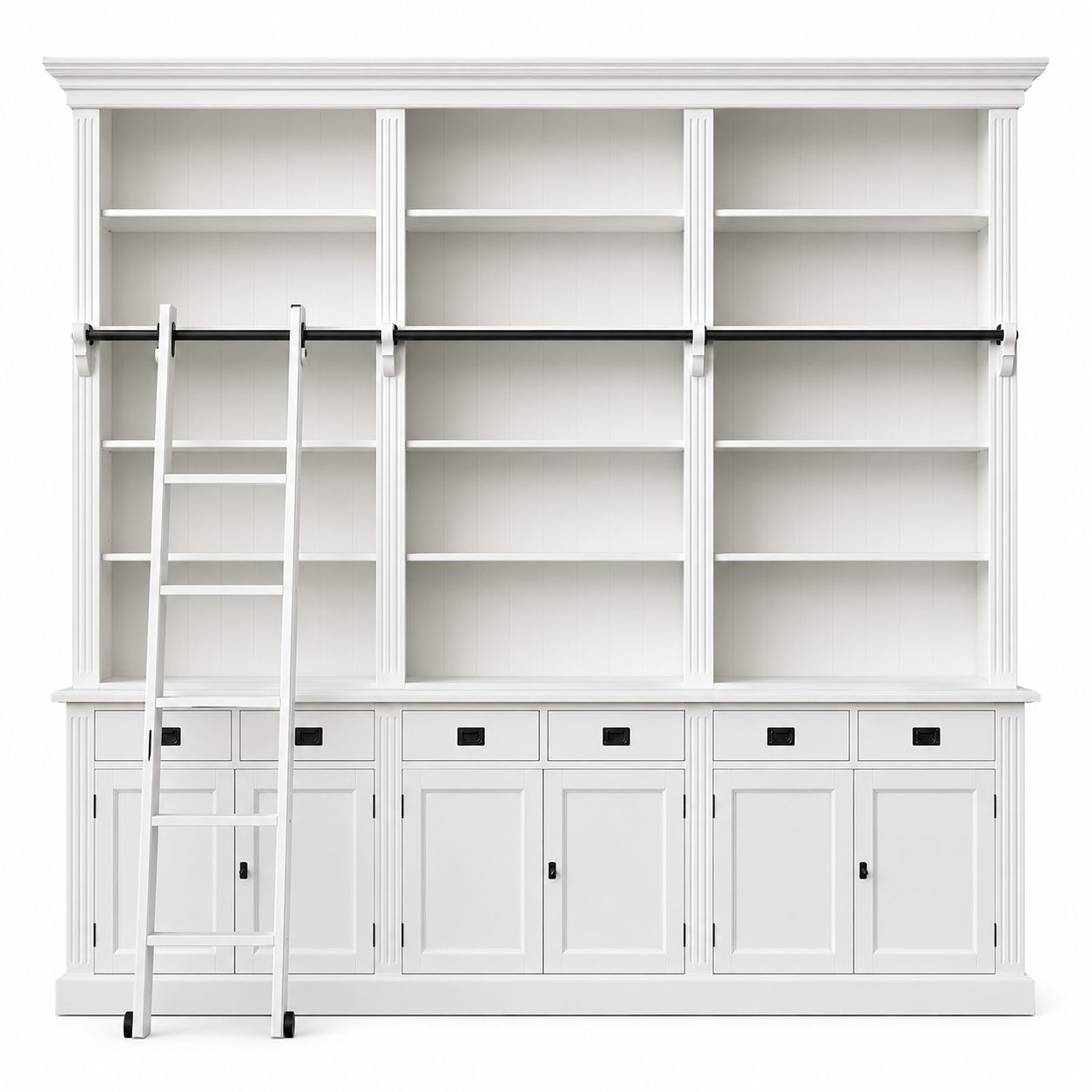 Bücherwand 300 cm Landhausstil weiß mit Leiter – Bibliothek Oxford