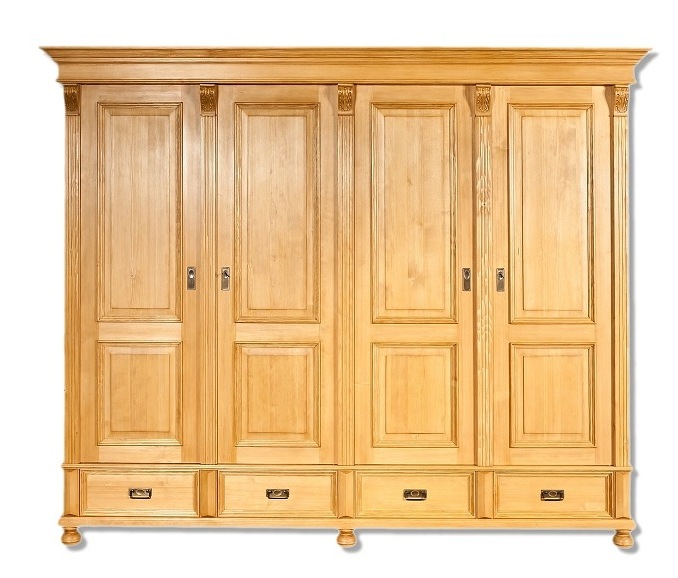 Landhaus Kleiderschrank 4-türig, Massivholz Schrank im Landhaus Stil - Premium Schrank