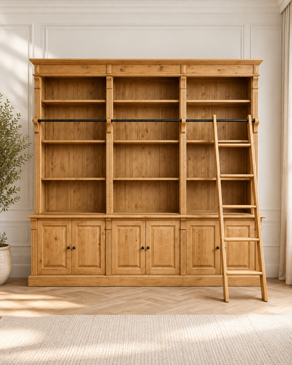 Bibliothek „Klopstock“ – Massivholz-Bibliothek mit Leiter