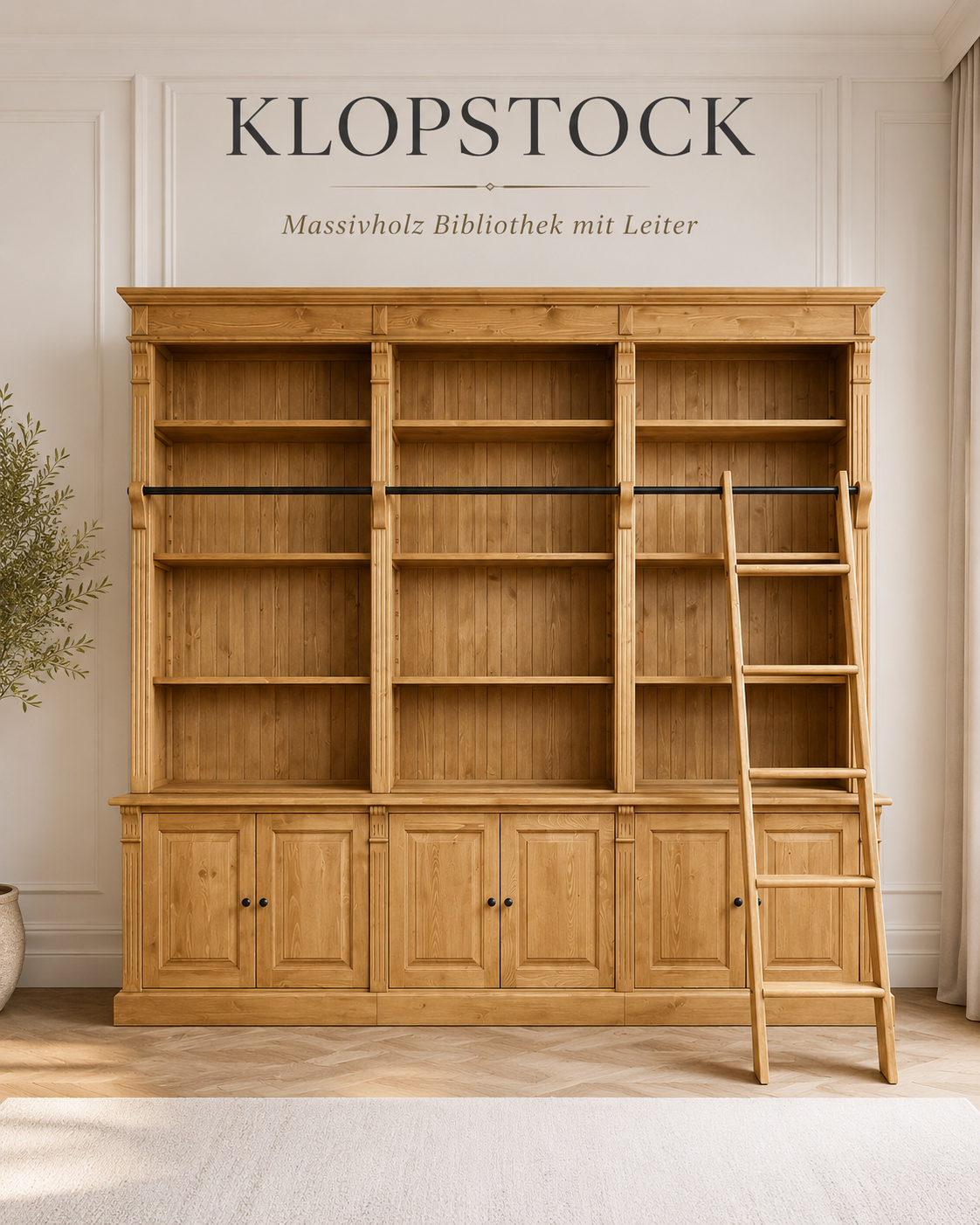 Bibliothek „Klopstock“ – Massivholz-Bibliothek mit Leiter