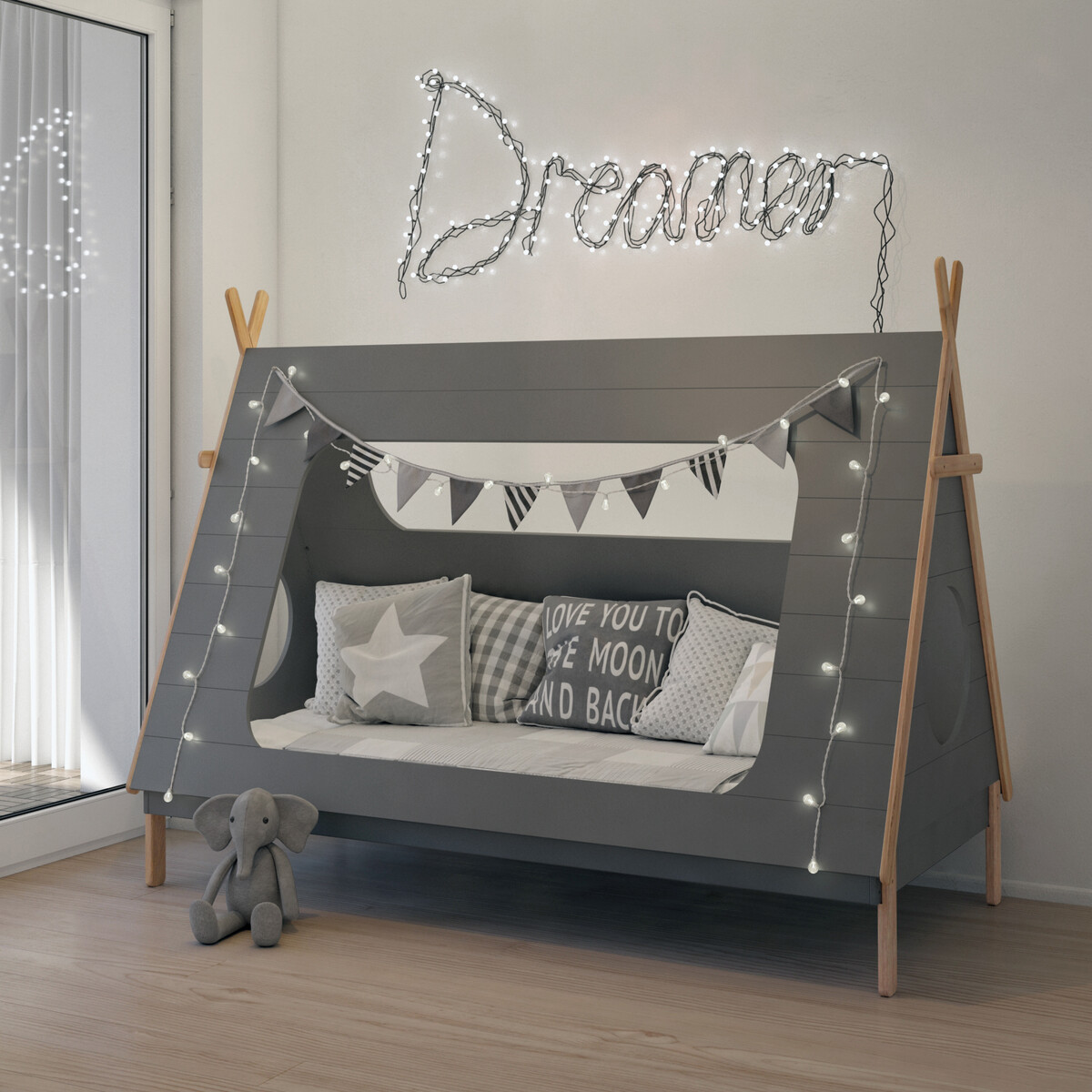 Kinderbett Zelt grau
