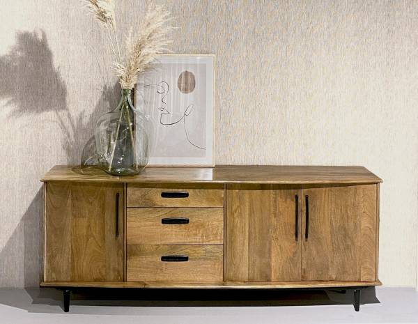 Elias Sideboard 200 cm 3 Türen 3 Schubladen Mango Holz Anrichte Kommode Retro