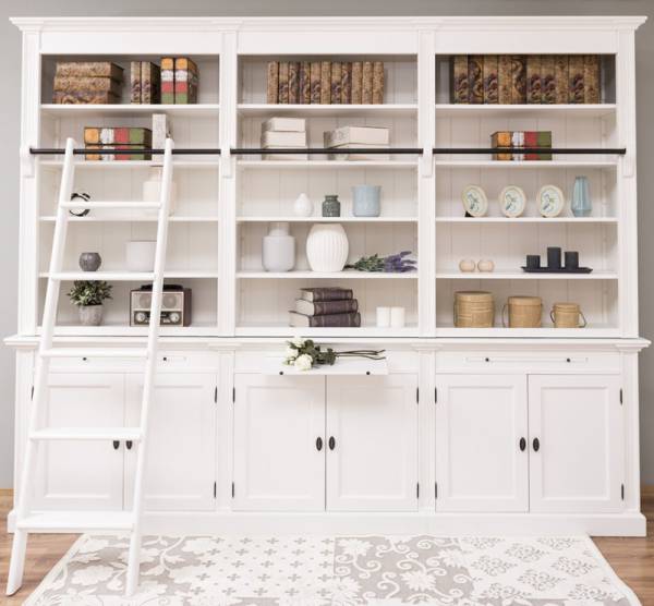 Bücherregal mit 6 Türen und offenen Regalen im oberen Teil - Landhaus Regal