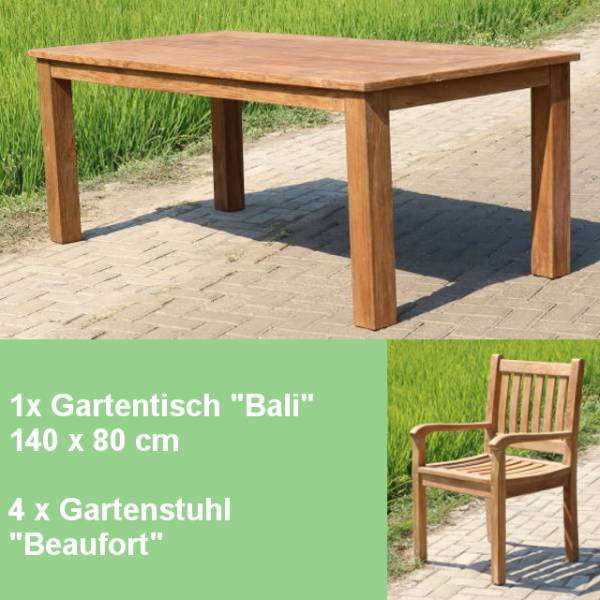 Gartenmöbel Set South Bay Tisch Bali 140cm und 4 Stühle Beaufort Teakmöbel Outdoor