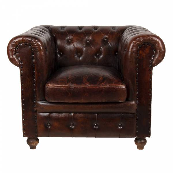 Lounge Sessel - Leder - Vintage braun - Chesterfield
