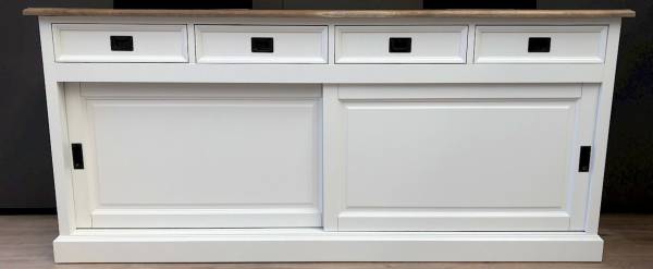 Sideboard Neuss weiß 180 cm mit Schiebetüren Eichenplatte