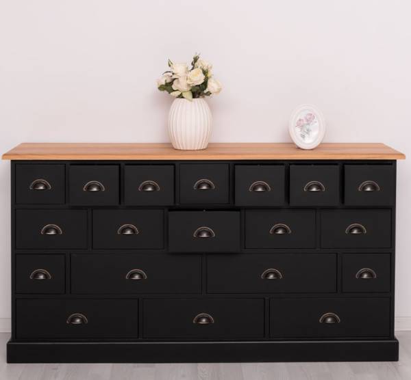 Apothekerschrank mit Eichenplatte –180 cm breit, 19 Schubladen Kommode Landhaus
