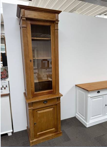 Schmale Glasvitrine - Landhausstil Vitrine antikbraun