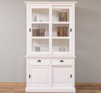 Vitrine 128 cm breit mit Schubladen und Schiebetüren - Landhaus Vitrine