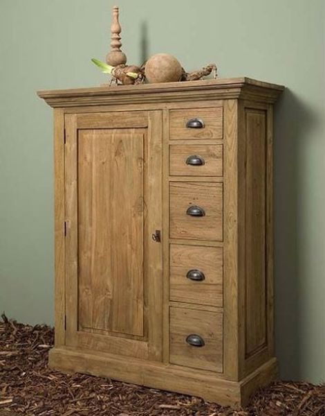 Bologna Highboard 100 cm Vertiko Teakholz Landhausstil