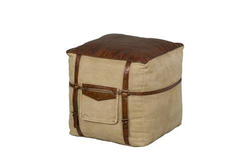 Renew Vintage Sitzhocker aus Leder / Puff 45 cm