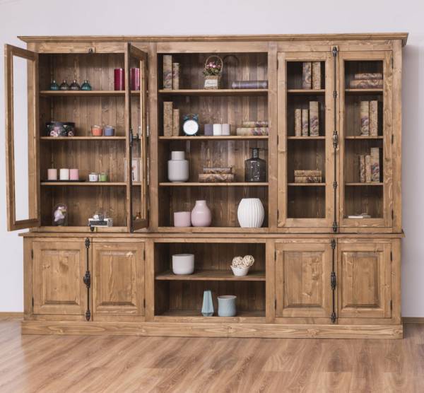 Große Bücherwand im Landhaus Stil mit 4 Glastüren 300cm