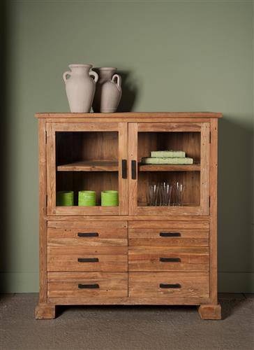 Teakholz Schrank Lorenzo - Highboard Vitrine 120 cm