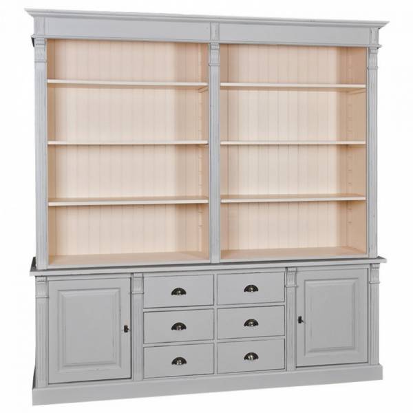 Bücherschrank mit 2 Türen und 6 Schubladen - Massivholz Regal 2-teilig