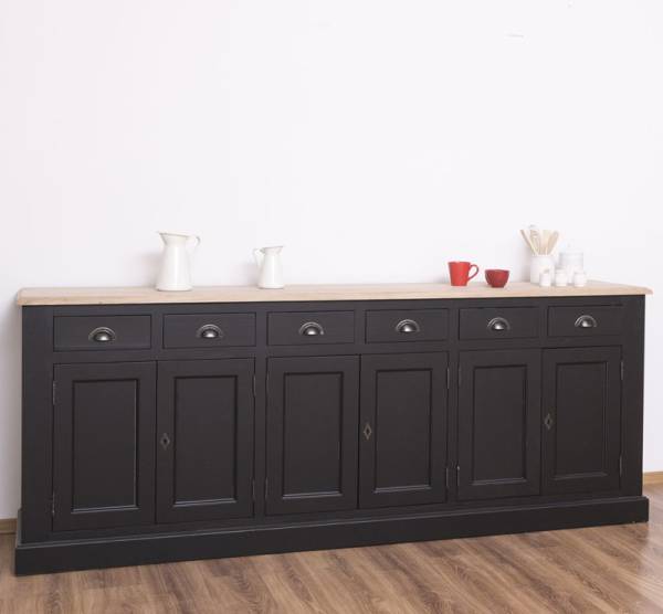 Landhaus Sideboard mit 6 Türen und 6 Schubladen mit Eichenplatte Kommode 234 cm
