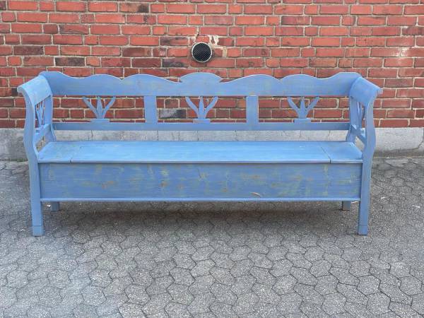 Vintage Truhenbank blau 210 cm - antike Weichholz Bank