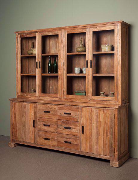 Teakholz Buffet Schrank Lorenzo - Vitrine 220 cm