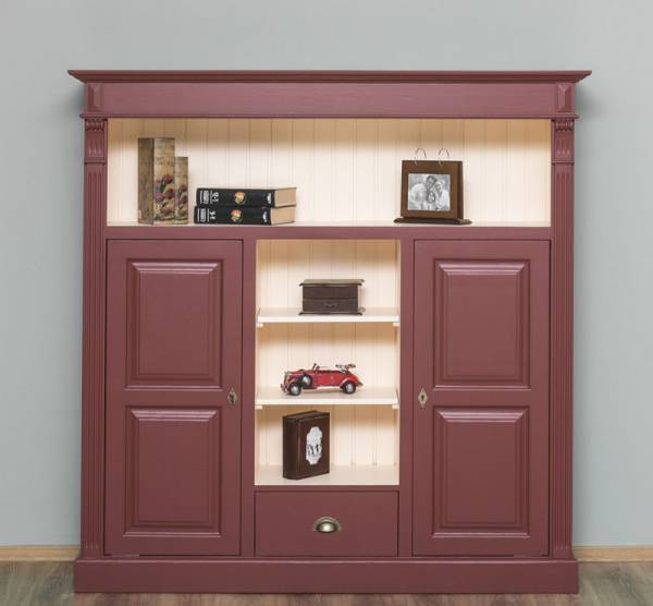 Bücherregal mit 1 Schublade, Regalböden und 2 geschlossenen Türen - Landhaus Regal