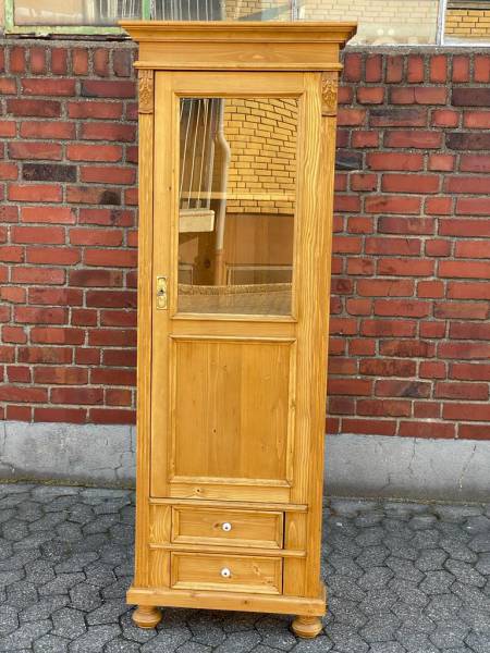 Weichholz Eckvitrine mit 2 Schubladen - Massivholz Eckschrank