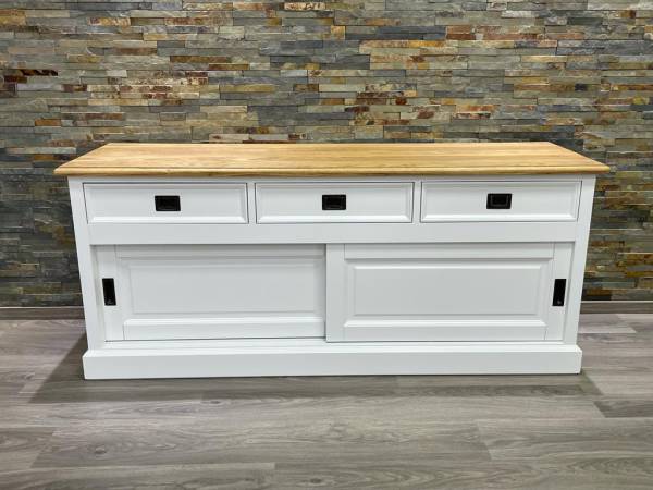 TV Board Neuss 165 cm weiß/eiche - Lowboard mit Schiebetüren