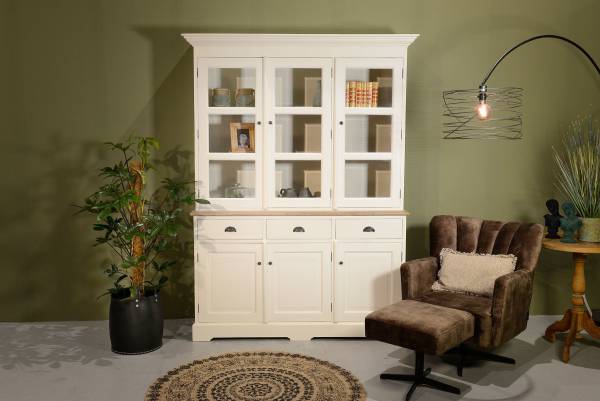 Vitrinen Schrank London 150 cm Landhaus weiß-eiche